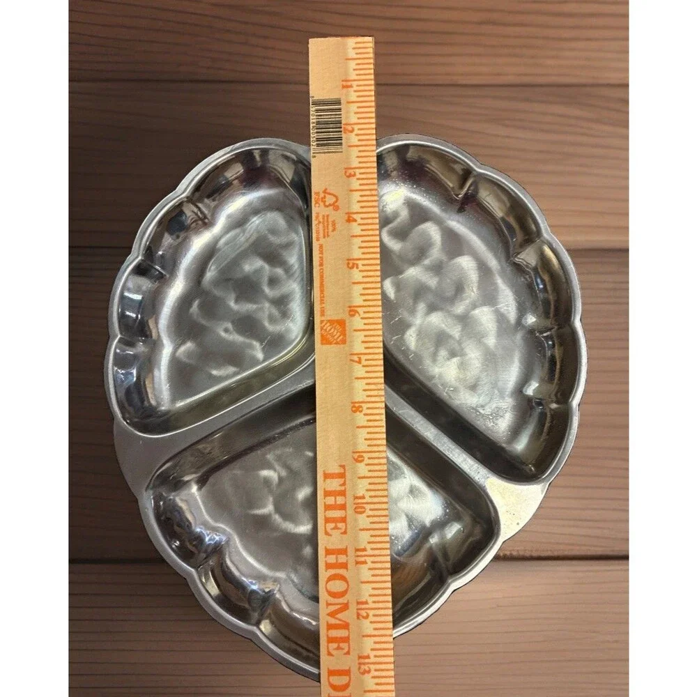 Stainless Steel Divided Plate Tray Clover Design With Handle Vintage